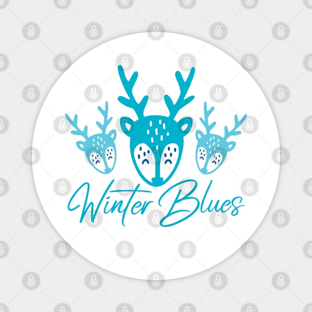 Winter Blues, Winter Holiday Scene, Deer, Fawn Magnet by Funkrafstik